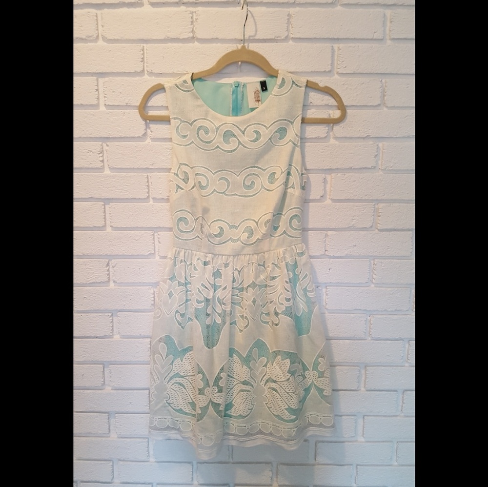 Francesca's blue and ivory lace dress. SMALL.